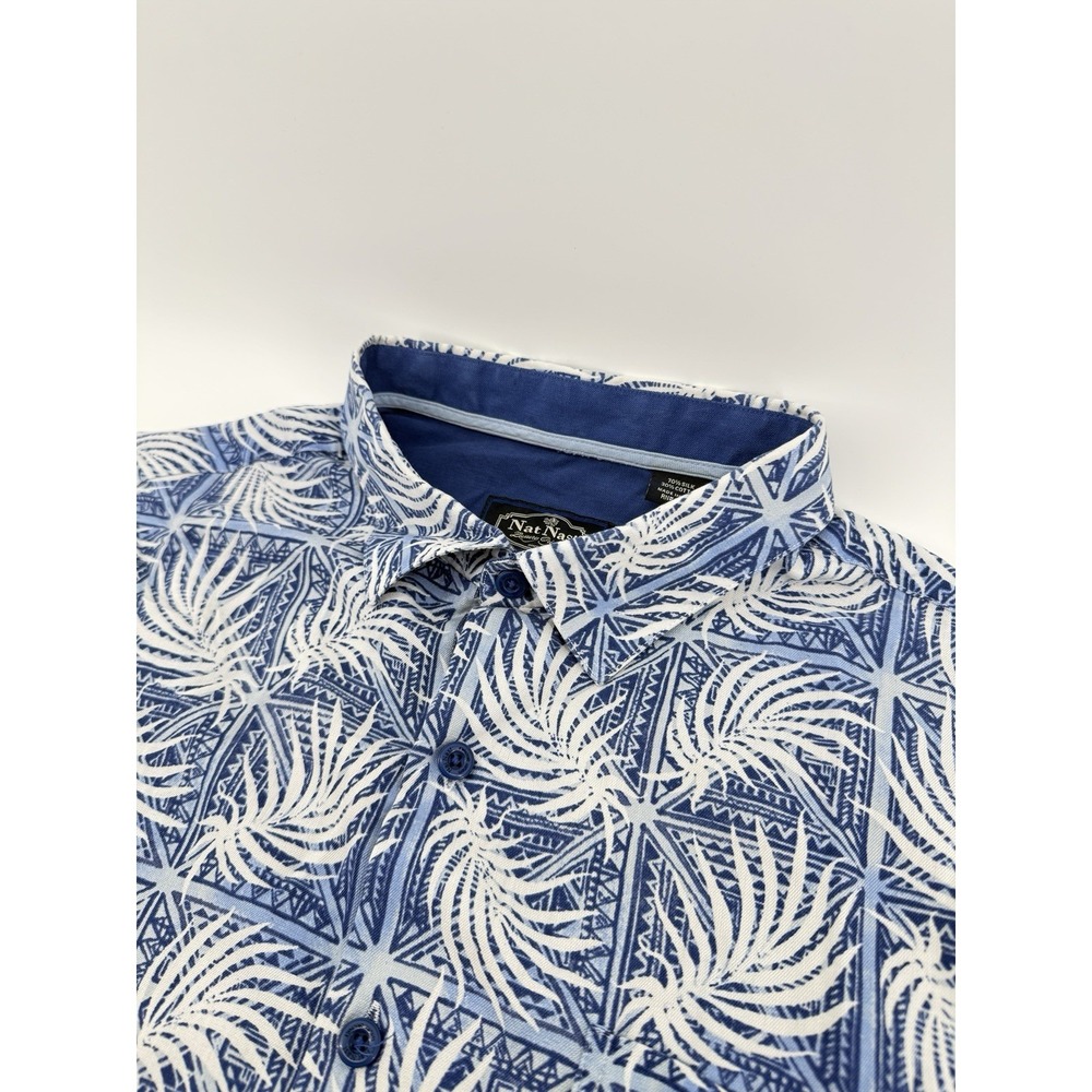 Nat Nast Luxury Originals Silk Blend Shirt Blue Tropical All Over Print Size XL